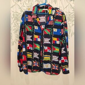 VINTAGE Liz Claiborne Colorful Flag Print Shirt